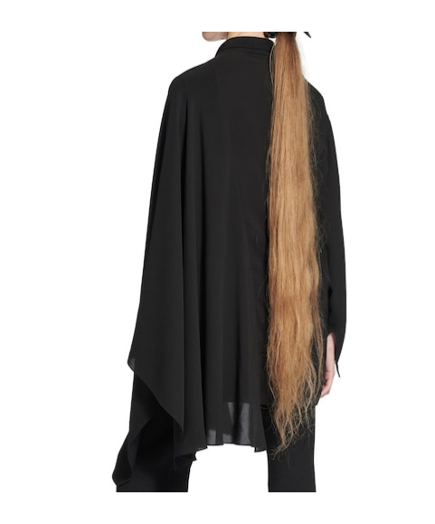 Balenciaga Asymmetric Black Silk Blouse With Scarf In Black