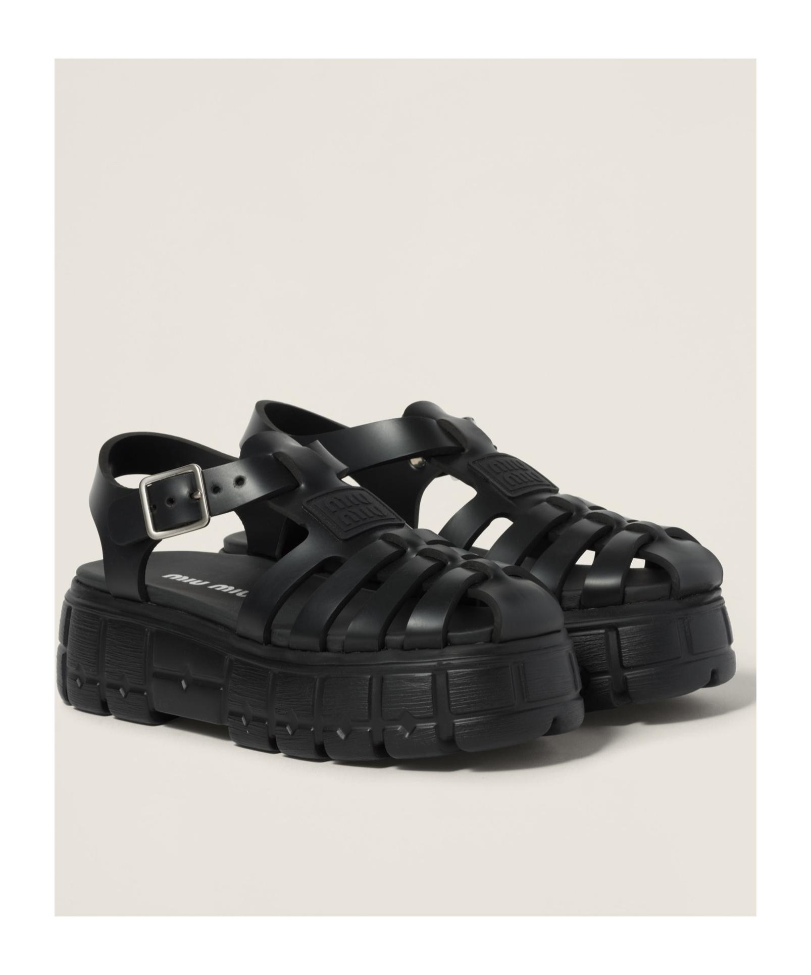 Miu Miu Logo-embossed Chunky Caged Sandals In Black