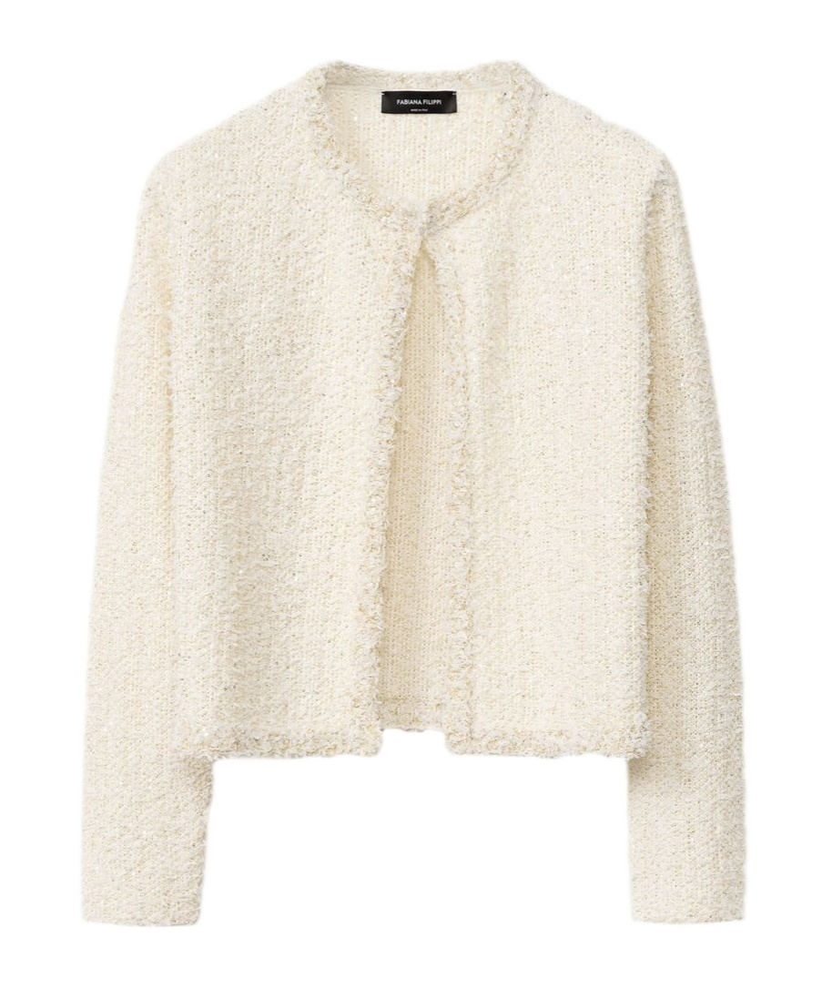 Fabiana Filippi Fringe-trim Sequin Tweed Cardigan In White
