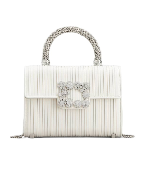 Roger Vivier Jewel Efflorescence Mini Leather Handbag In Cream