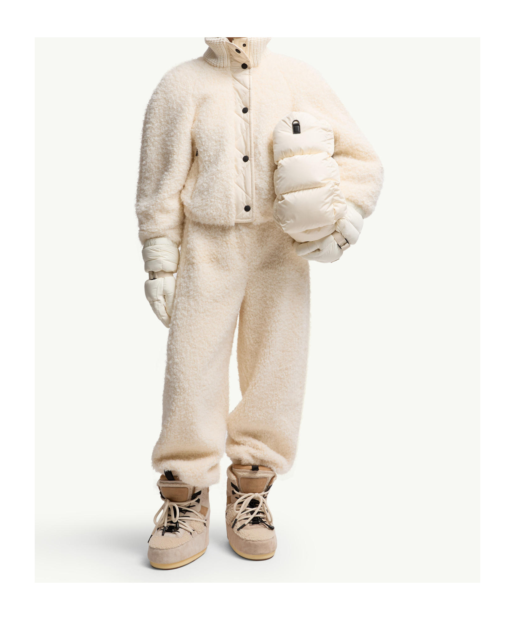 Moncler Ayles Teddy Wool Short Down Jacket In Neutral