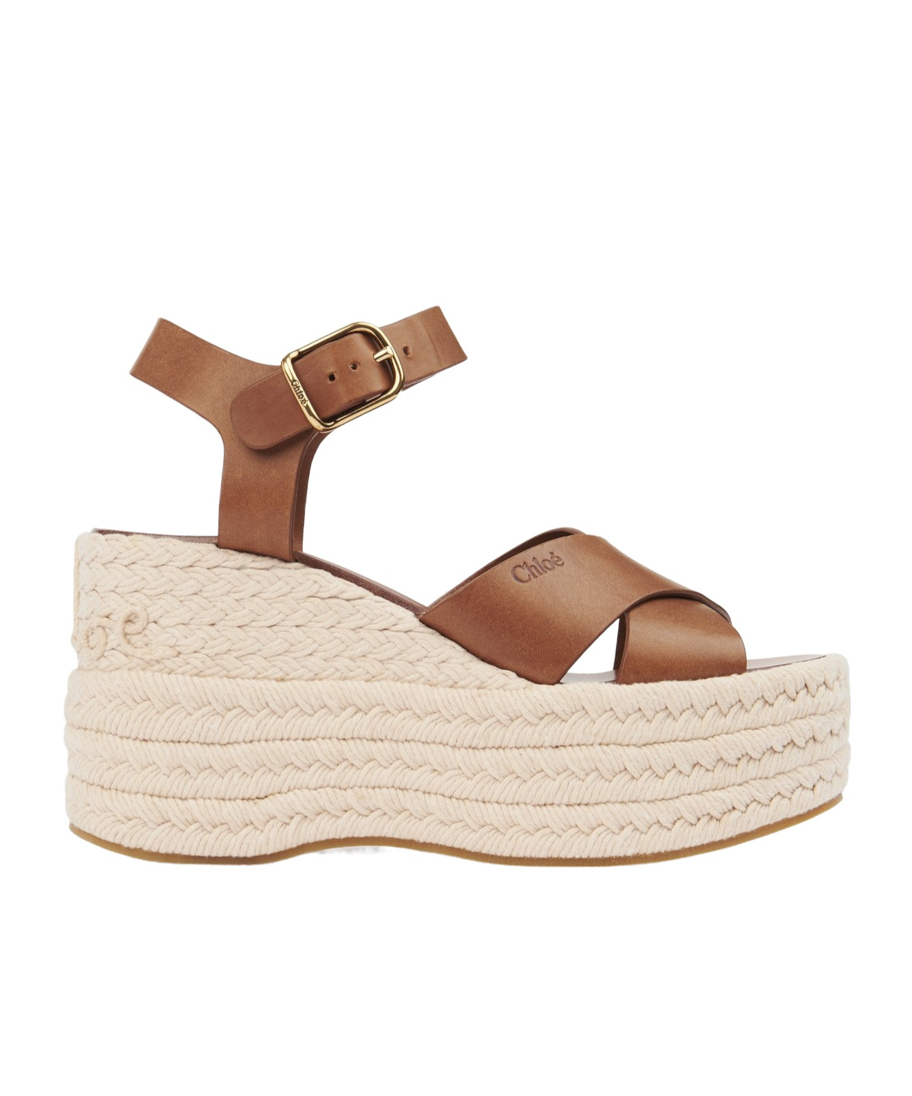 Chloé Espadrilles Compensées Isla Femme Brun Taille 36 100% Cuir De Veau