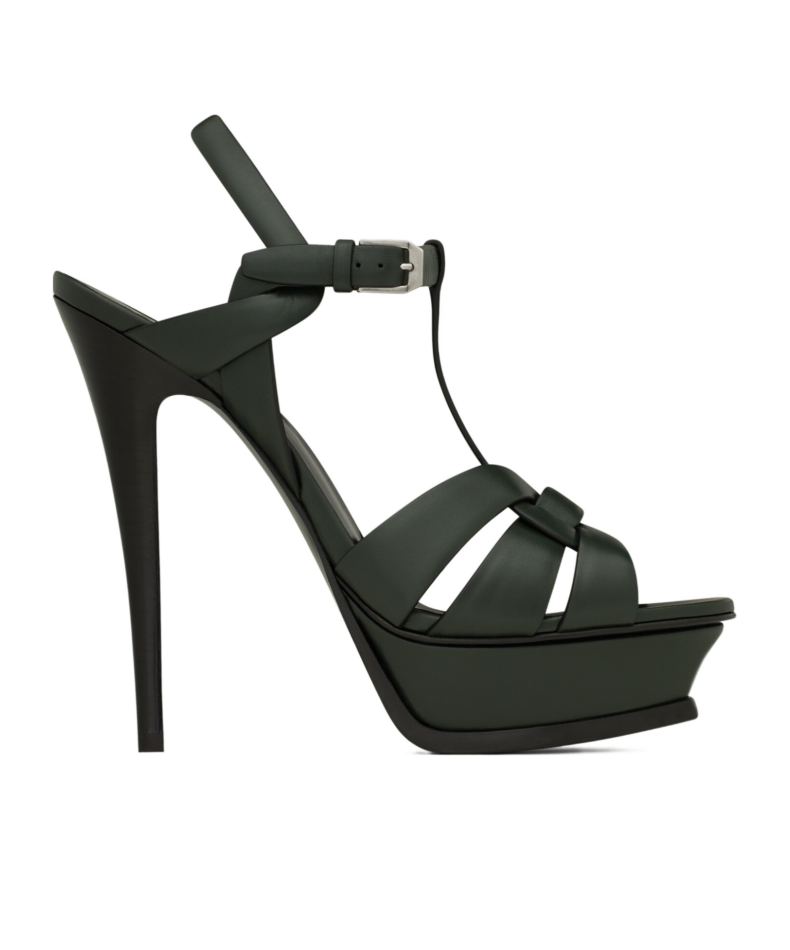 Saint Laurent Tribute Platform Sandals In Smooth Leather In Green