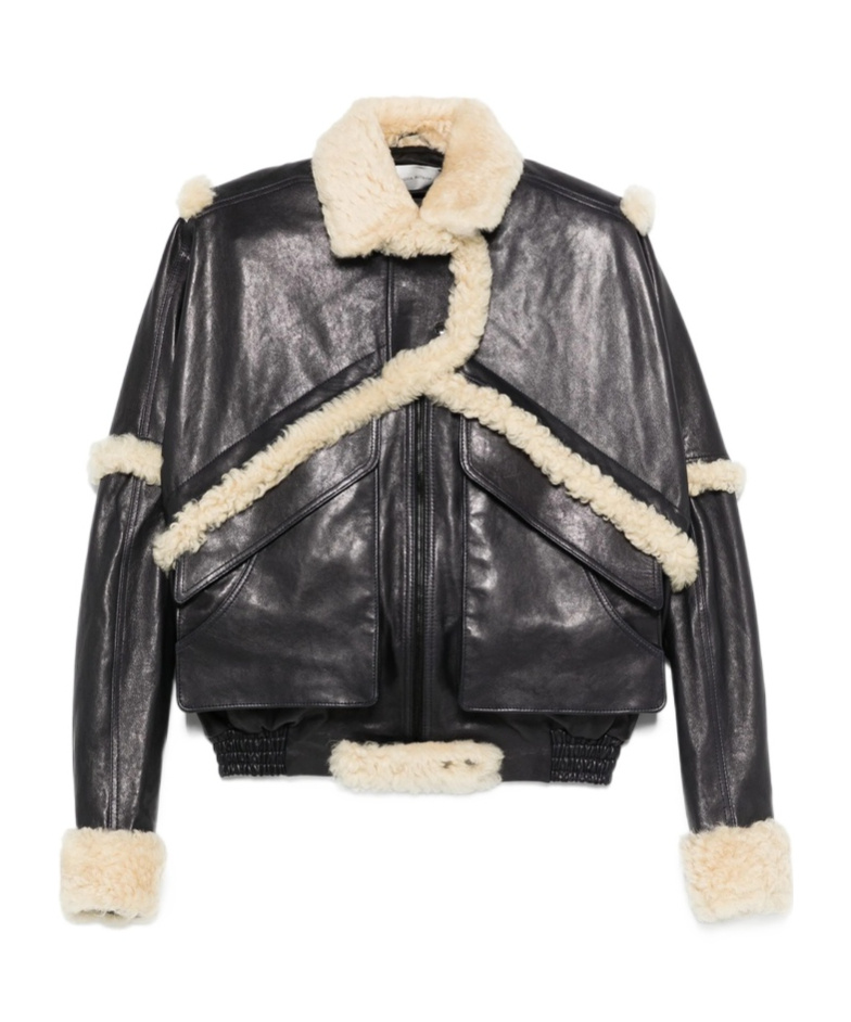 Magda Butrym Shearling Trim Jacket Front Pockets In Black