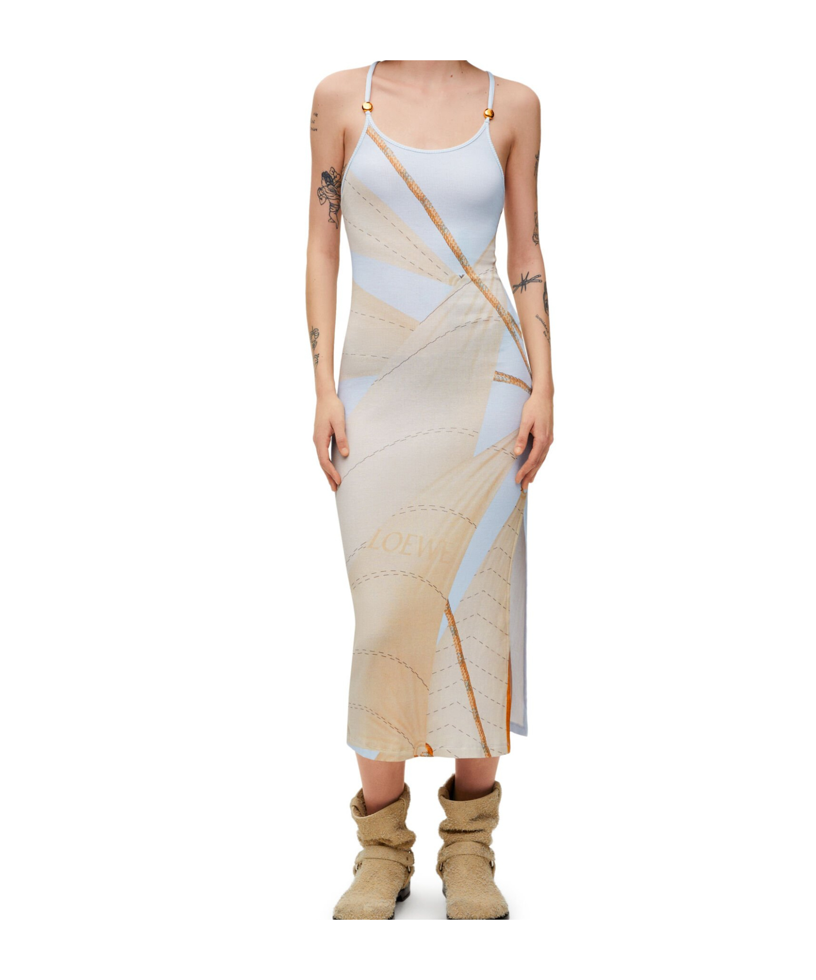 Loewe Strappy Dress In Cotton Blend In Blue/multicolor