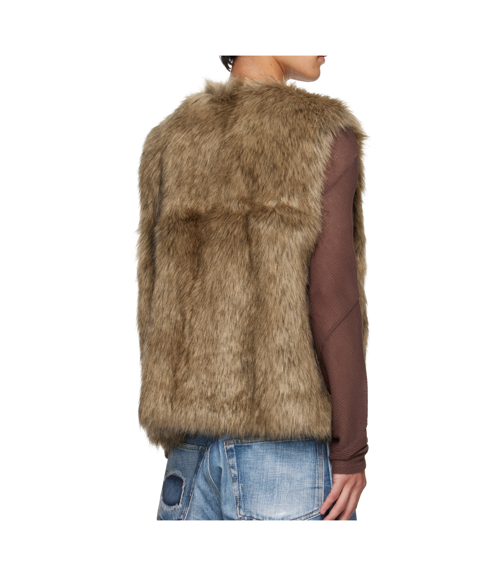 Andersson Bell Curved Placket Reversible Faux Fur Vest In Burgundy