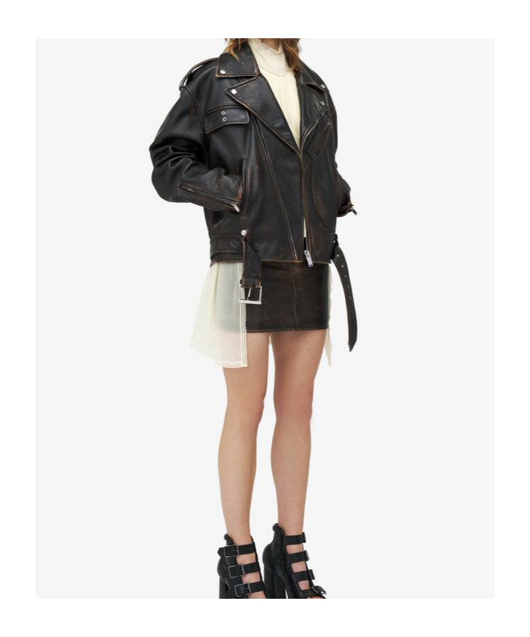 Alexander Mcqueen Oversized Antiqued Leather Biker Jacket In Black