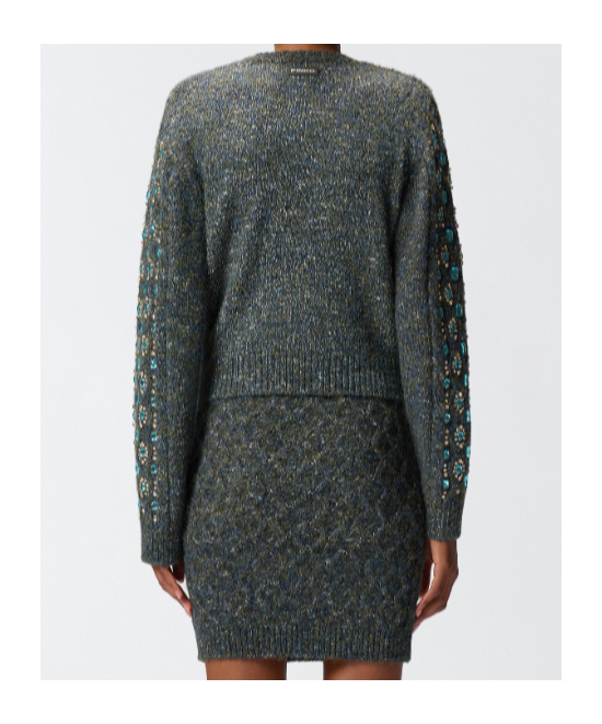 Pinko Knitted Muline Cardigan With Jewel Applications In Gray