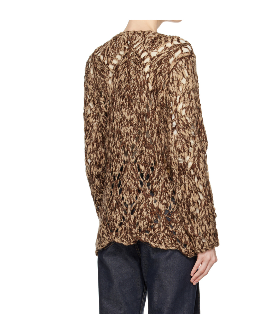 Open Yy Diamond Check Mesh Cardigan In Brown