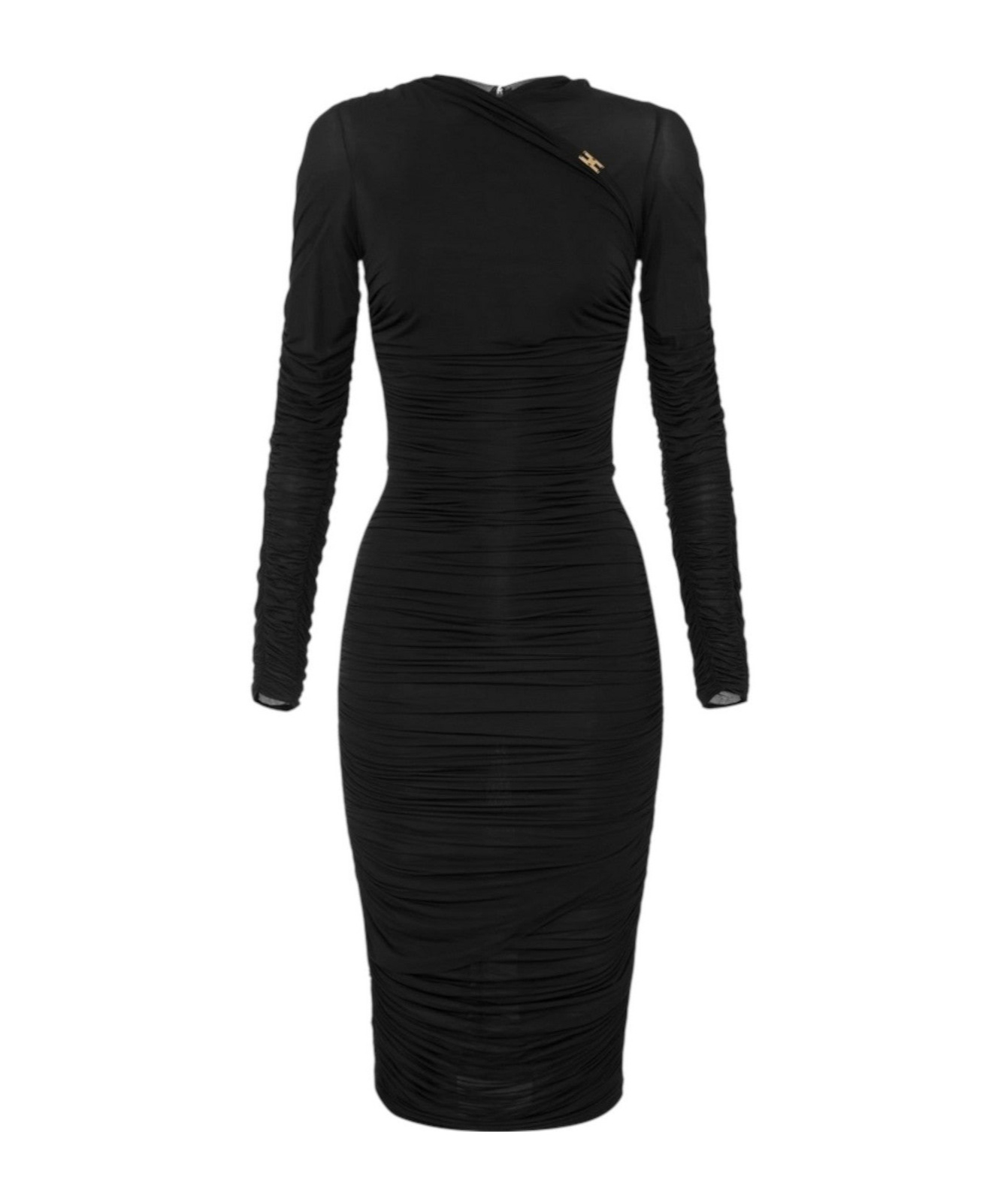 Elisabetta Franchi Long Sleeve Midi Dress With Sheer Fabric In Black