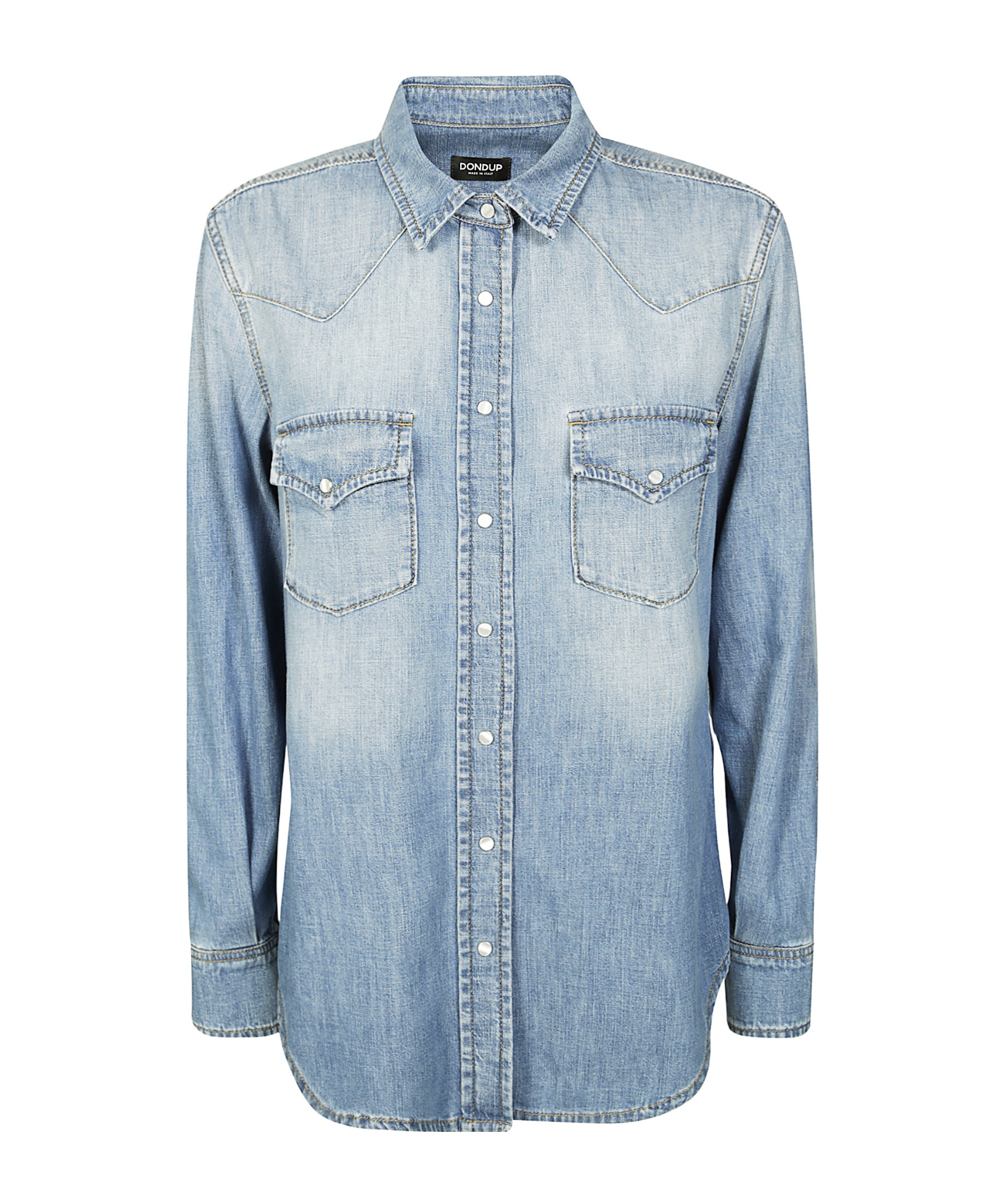 Dondup Light Wash Denim Shirt With Button-down Front In Blue