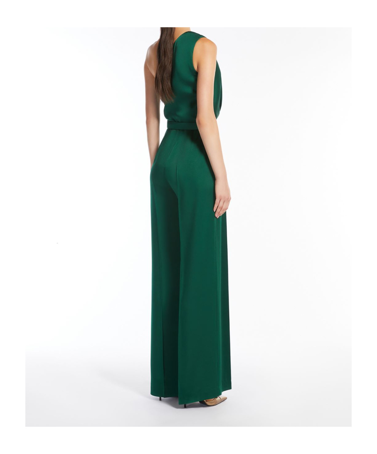 Max Mara Envers Satin One-shoulder Jumpsuit In Green