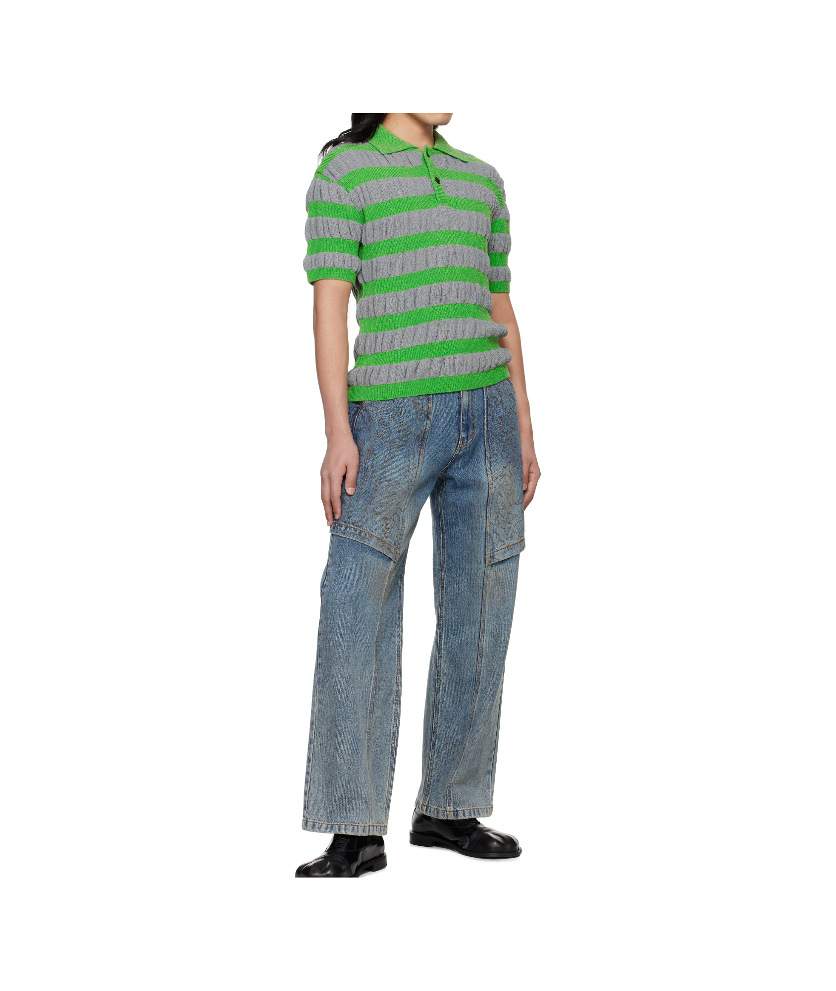 Andersson Bell Bubble Stripe Polo In Gray/green