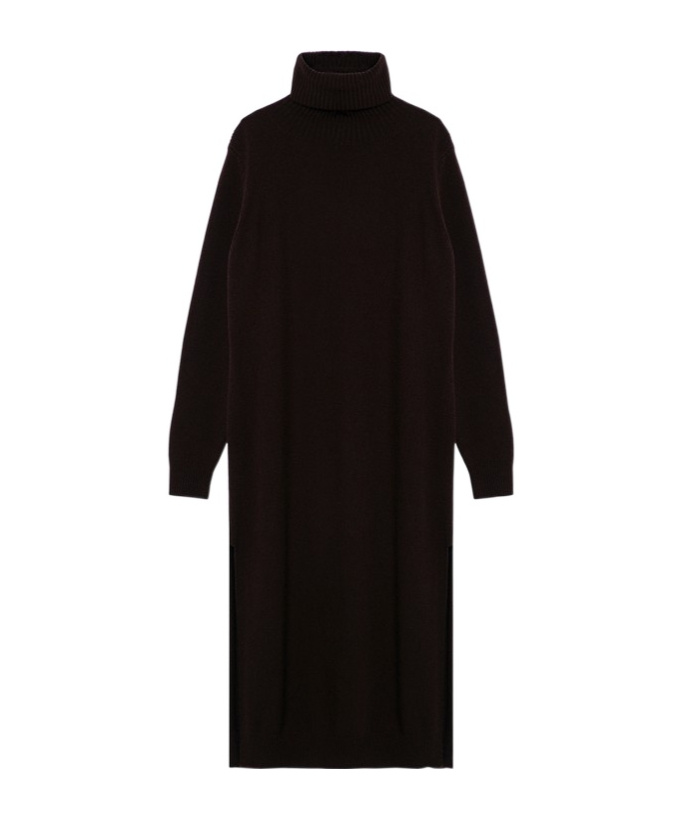 Roberto Collina Brown Cashmere Blend Turtleneck Dress In Black