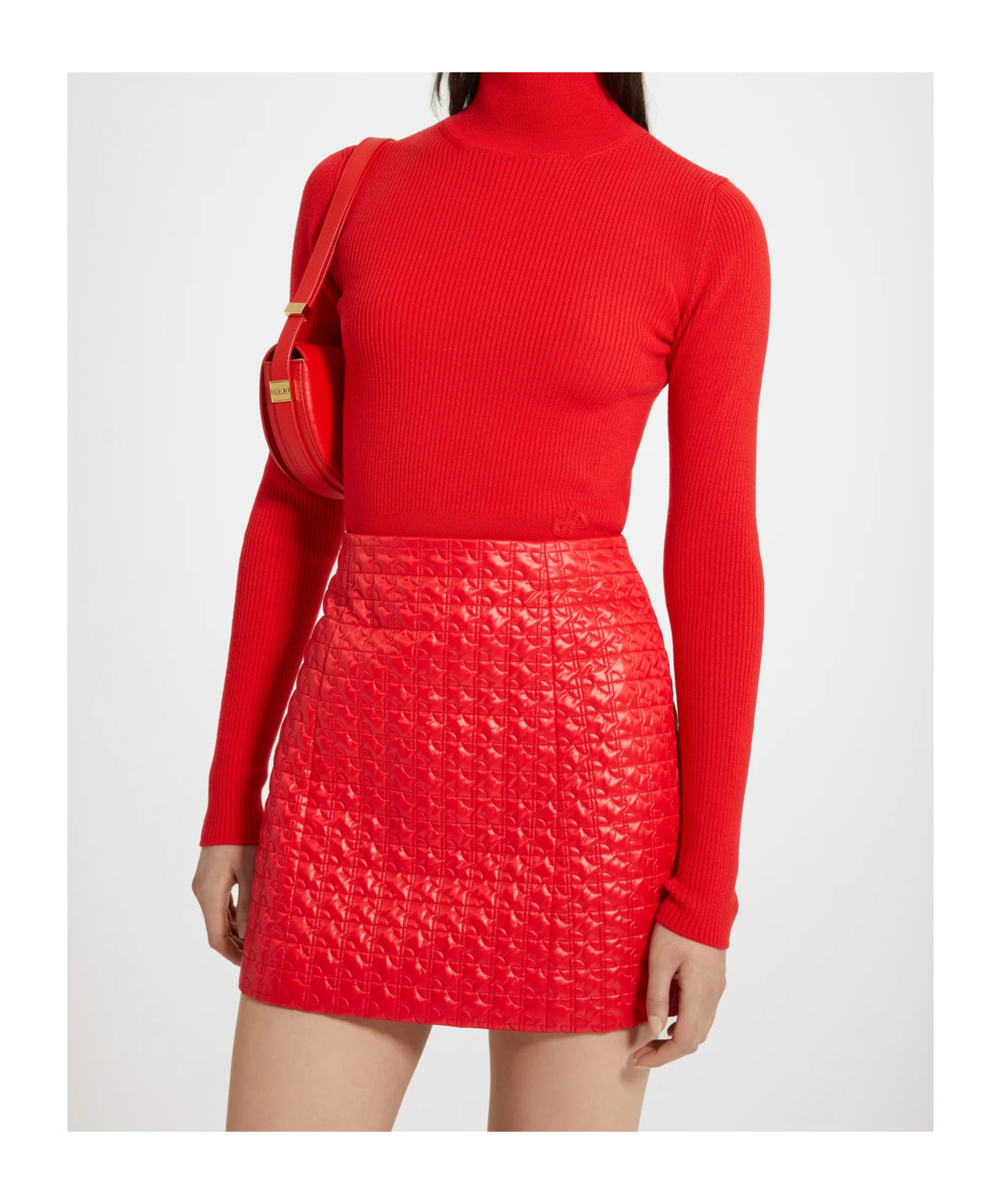 Patou Ribbed High Neck Jumper In Sustainable Wool Blend In Red
