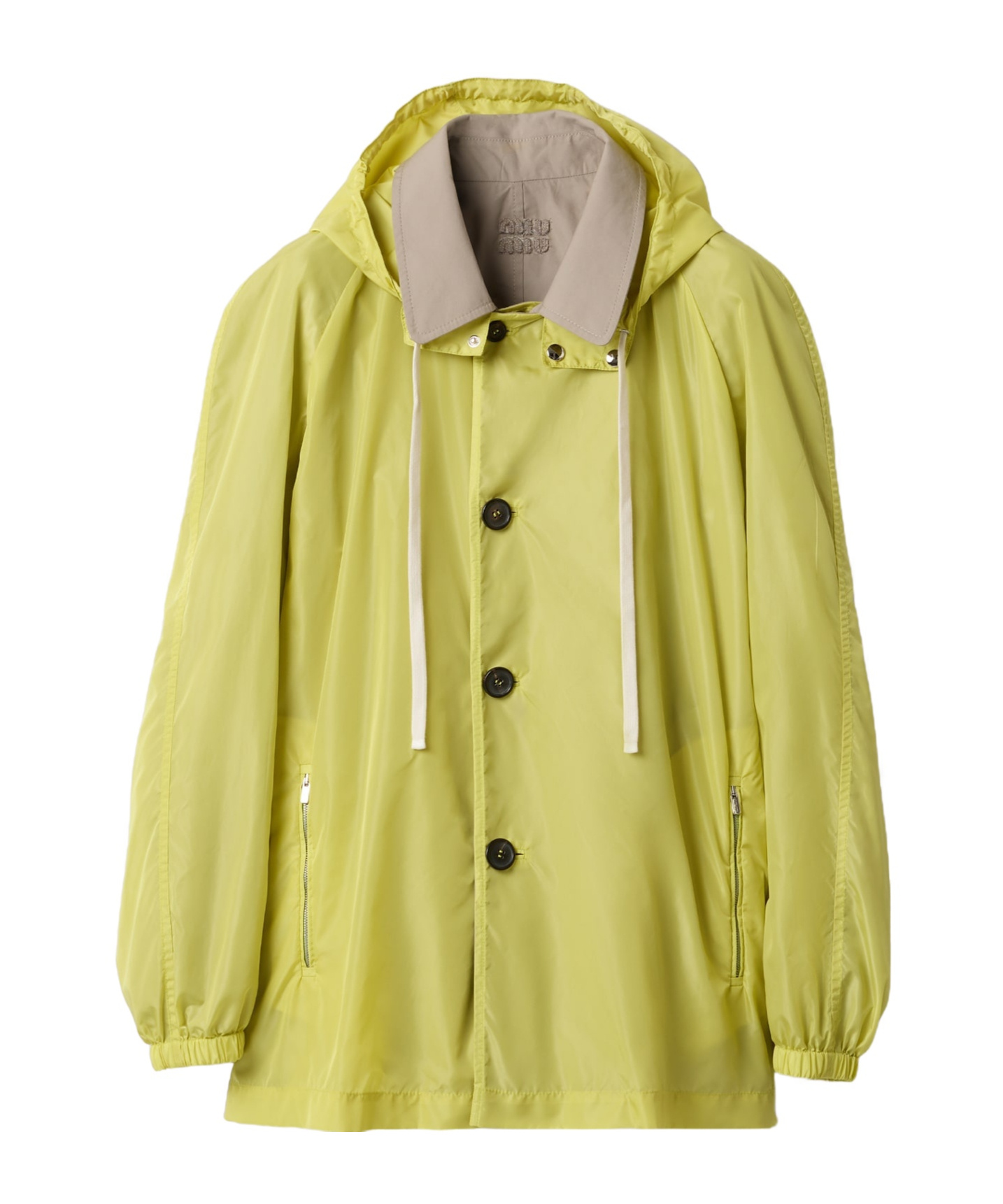 Miu Miu Long-sleeved Hooded Casual Jacket In Yellow