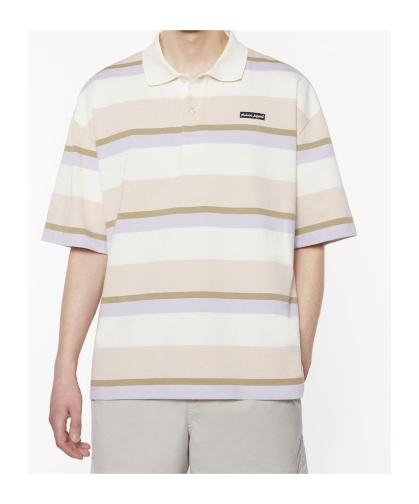 Maison Kitsuné Multicolor Oversize Polo Shirt With Logo Patch On The Front And All-over Striped Motif In Multi