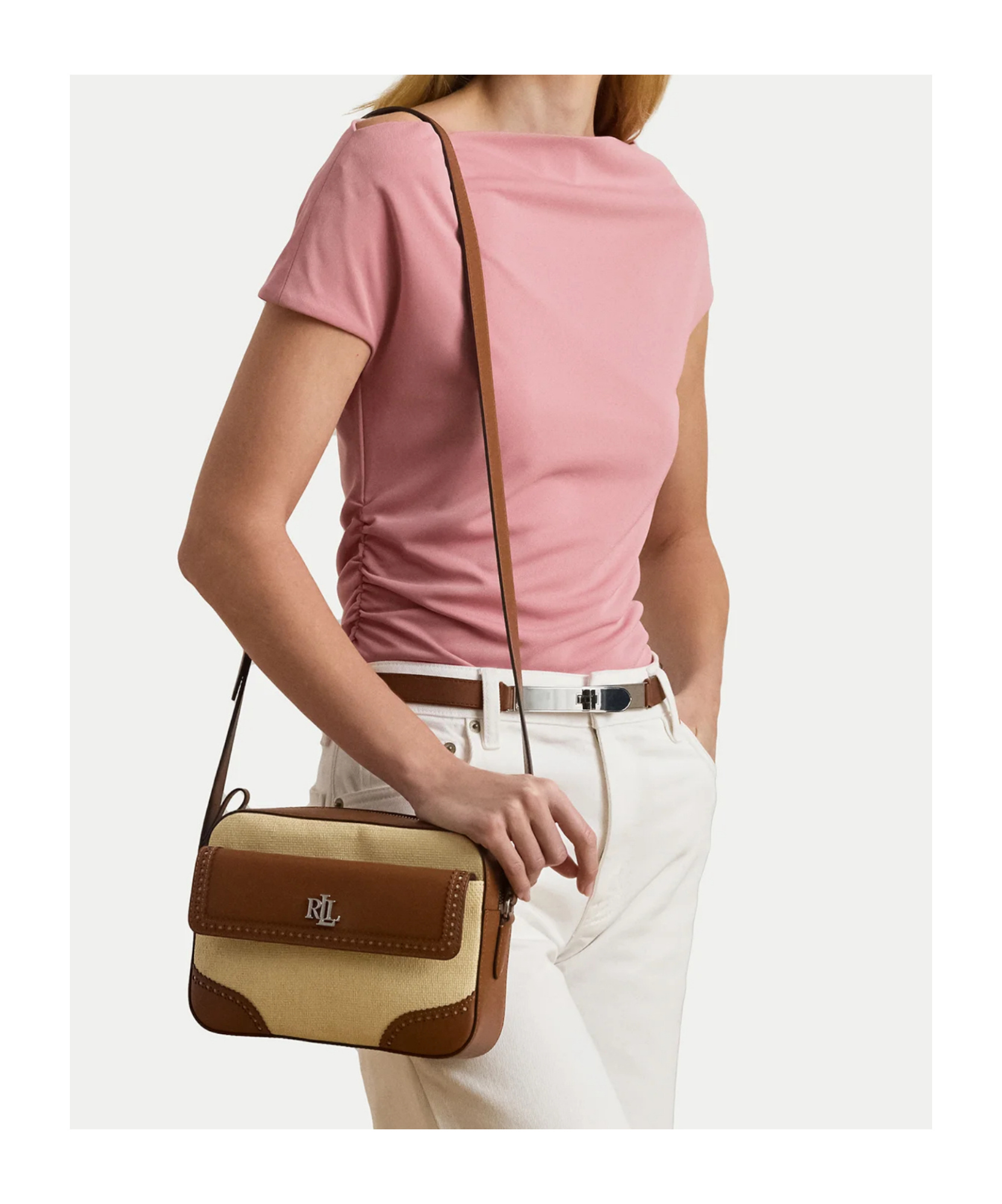 Ralph Lauren Leather-trimmed Logo-plaque Tote Bag In Brown
