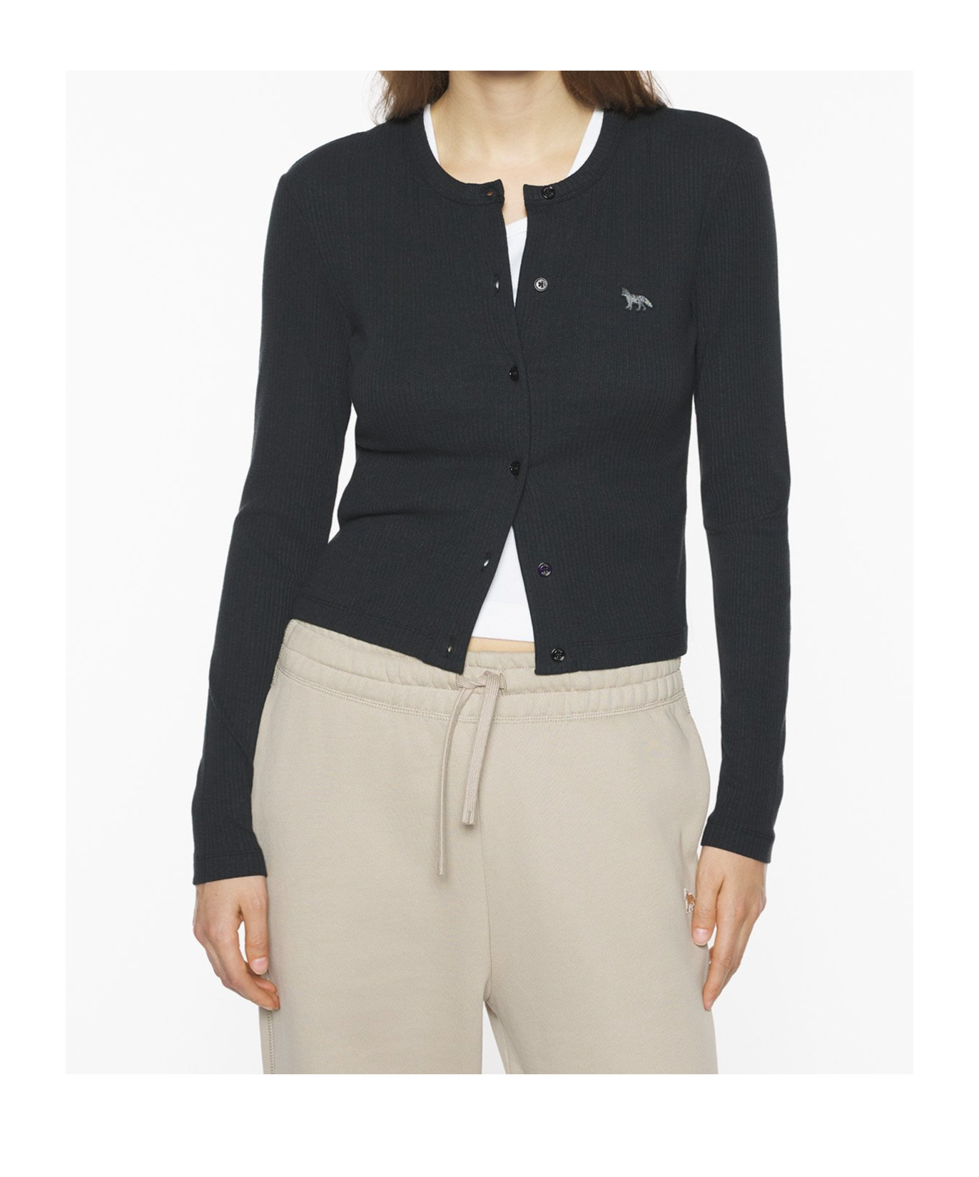 Maison Kitsuné Button-up Ribbed Cardigan In Gray