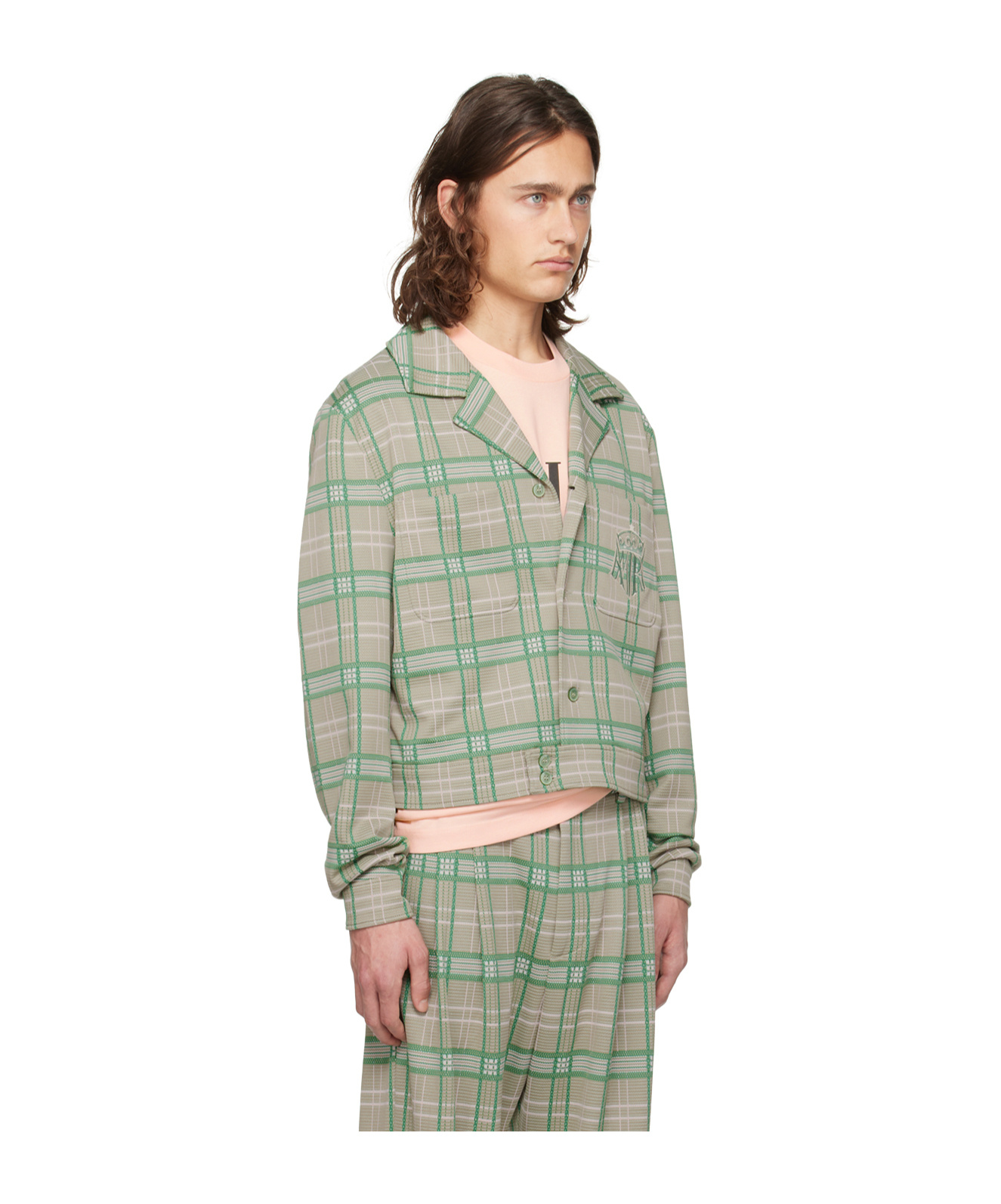 Amiri Short Checkered Casual Jacket In Green