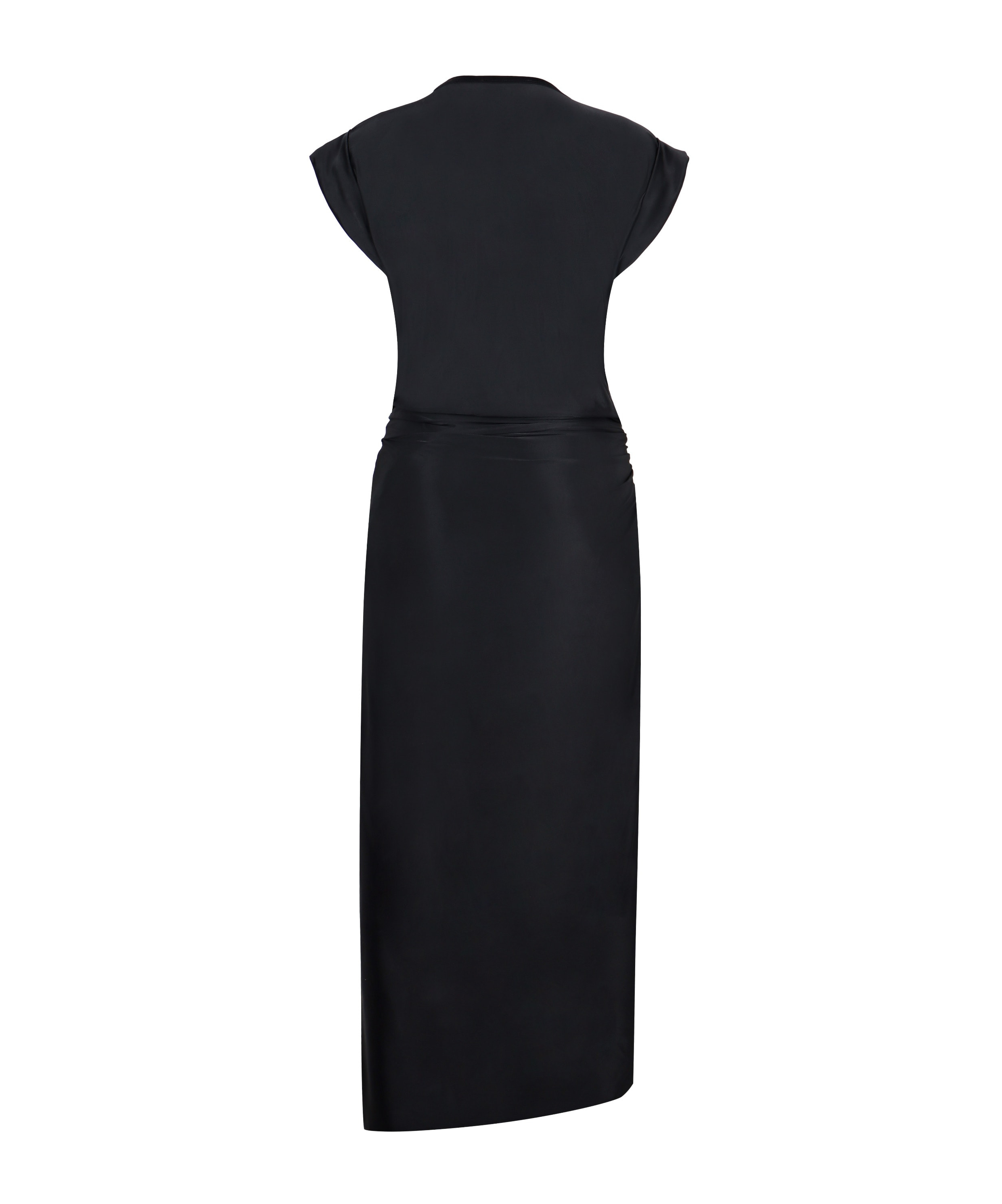 Rabanne Embellished Asymmetric Draped Satin-jersey Midi Dress In Black