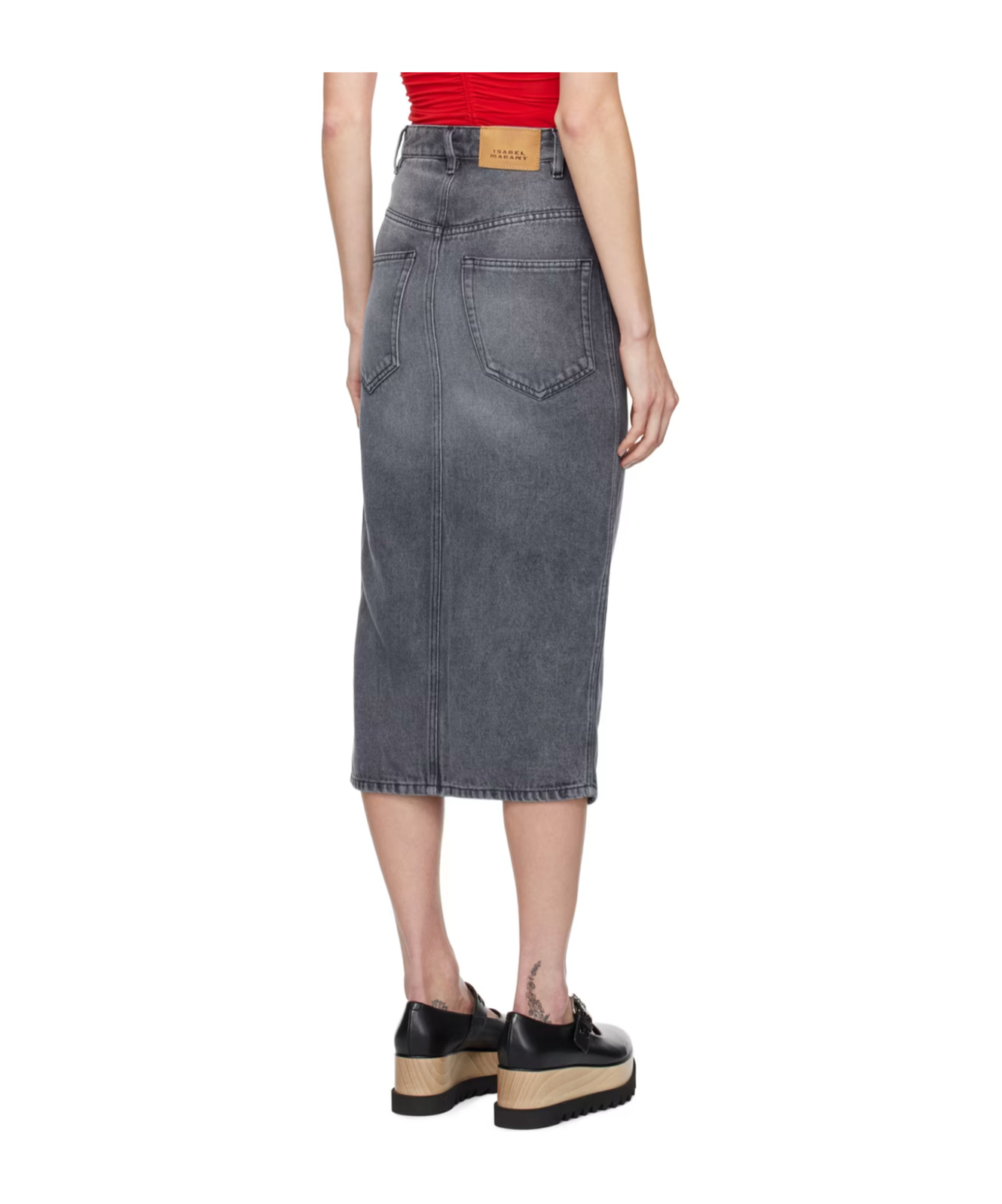 Shop Isabel Marant Logo Sticker Denim Skirt In Gray