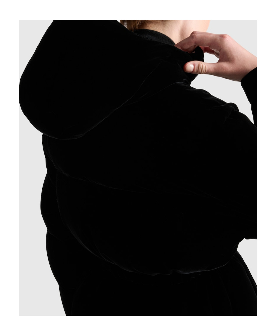 Prada Womens  Logo-badge Padded Velvet Down Jacket In Black