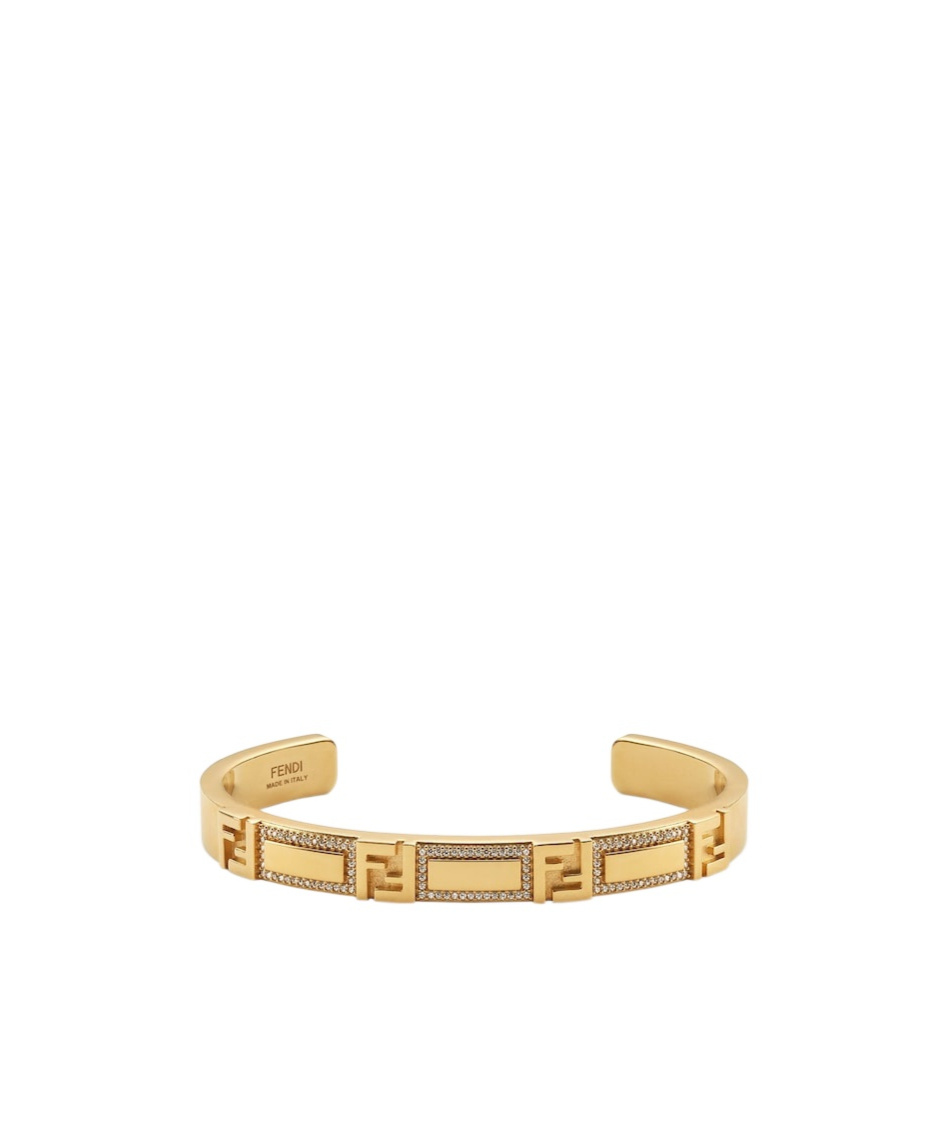 Fendi Logo Embellished Open Cuff Bracelet In Yellow