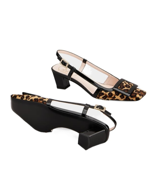 Roger Vivier Belle Vivier 45 Patent Leather-trimmed Leopard-print Pony Hair Slingback Pumps In Black