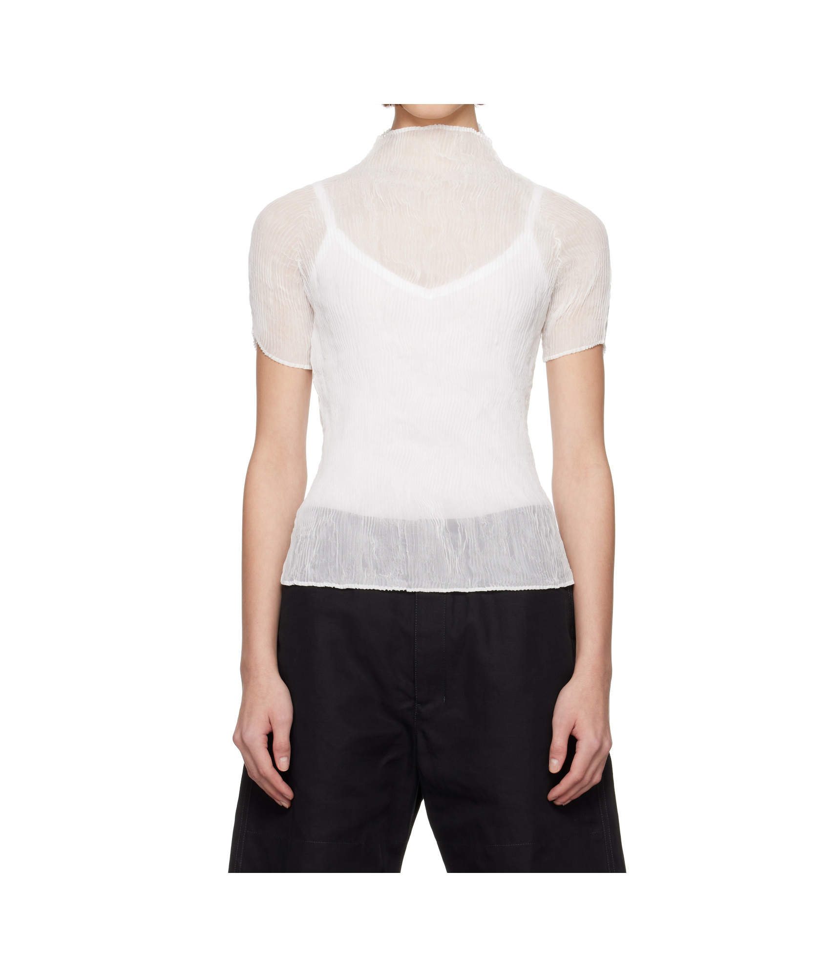 Issey Miyake White Chiffon Twist Bk/wt-56 Turtleneck In White