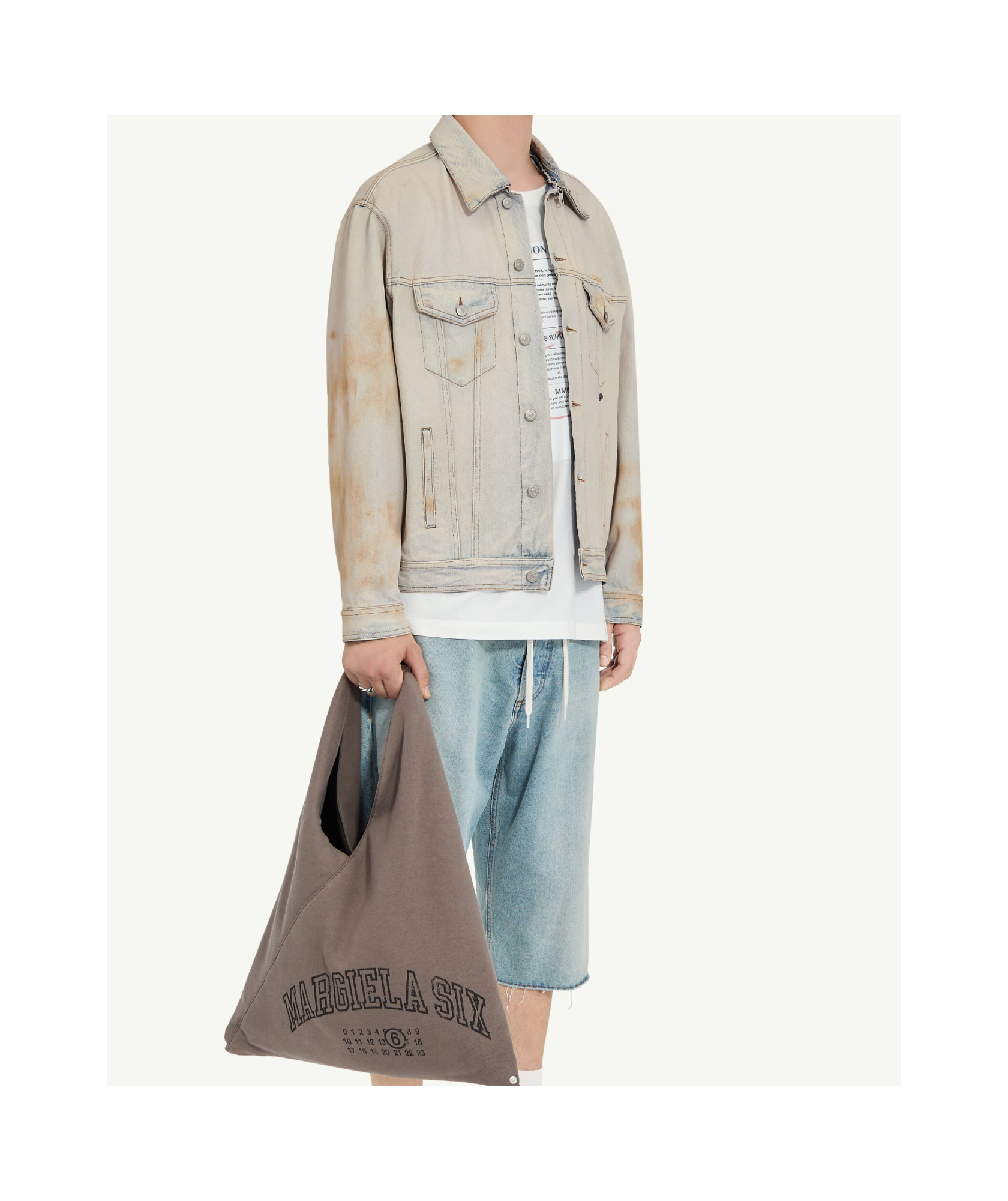 Mm6 Maison Margiela Distressed-finish Denim Jacket In White
