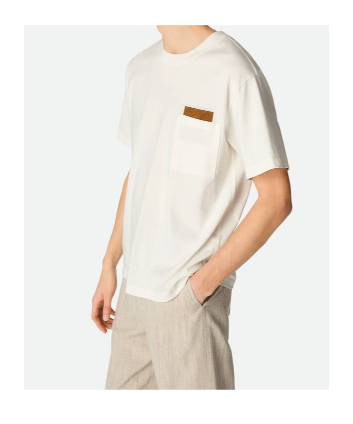 Bottega Veneta Pima Cotton T-shirt With Suede Patch In White