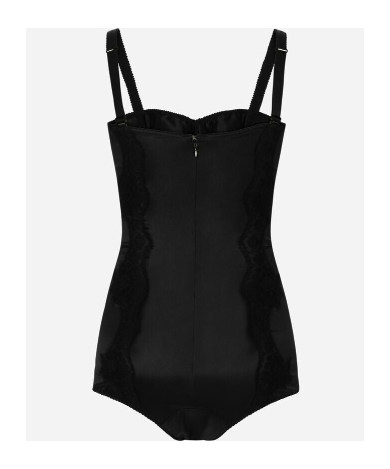 Dolce & Gabbana Lace-trimmed Silk-blend Satin Bodysuit In Black