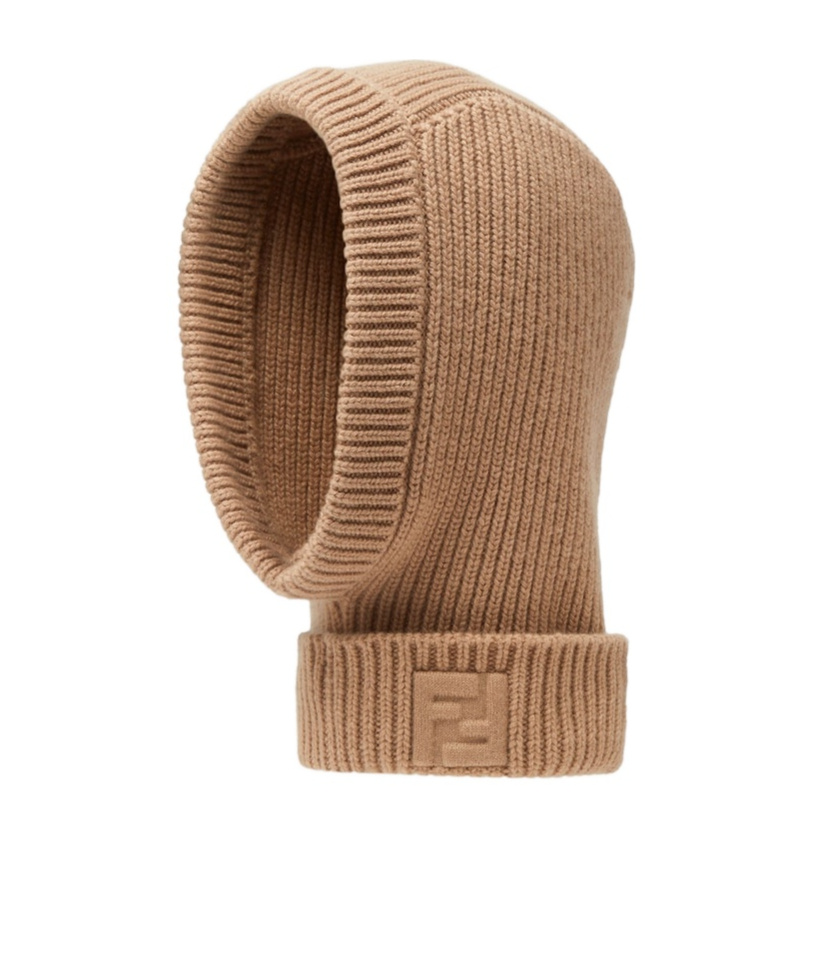 Fendi Ff Embossed Ribbed Knit Balaclava In Brown