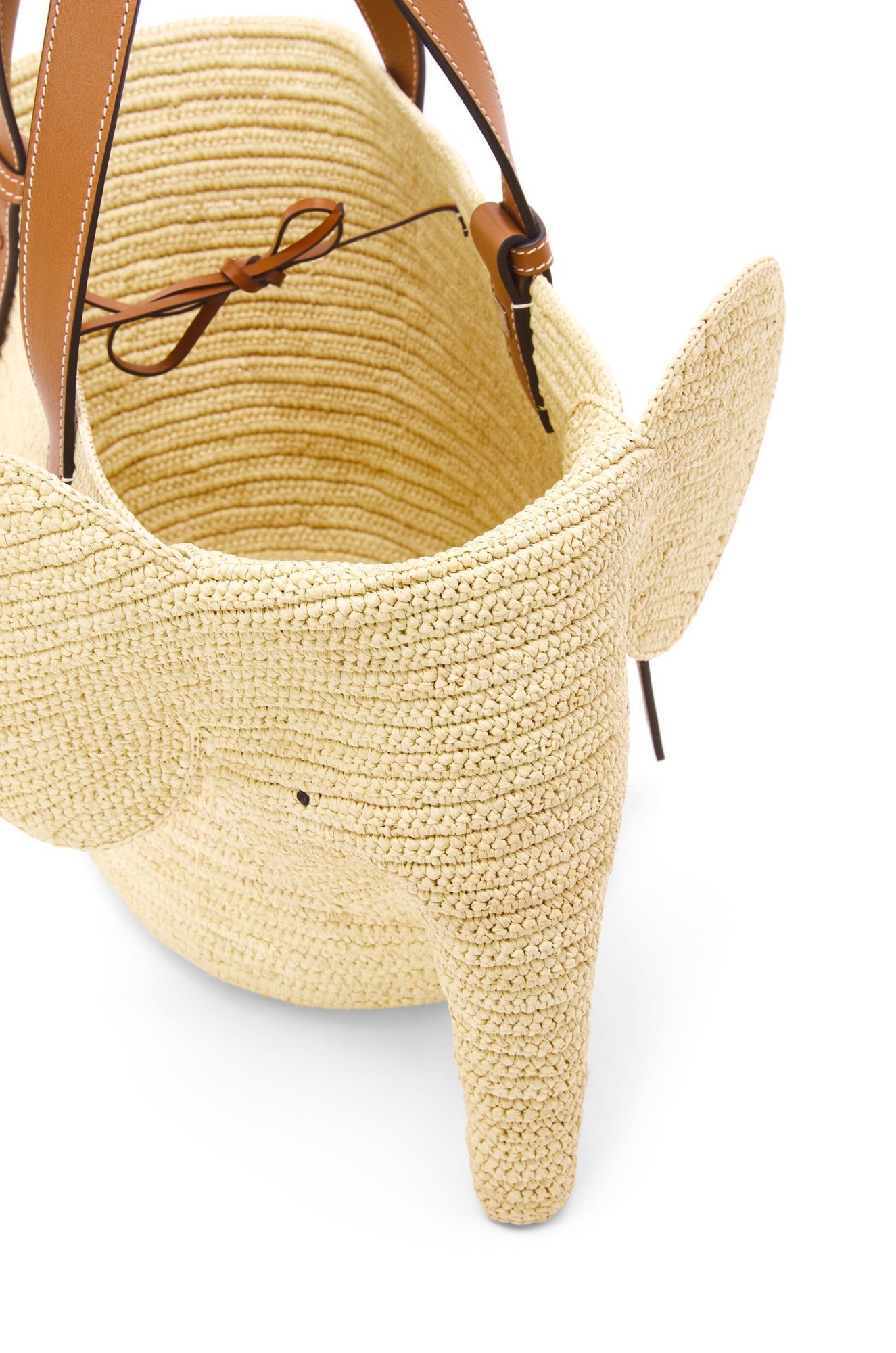 Loewe Elephant Basket Bag In Raffia And Calfskin