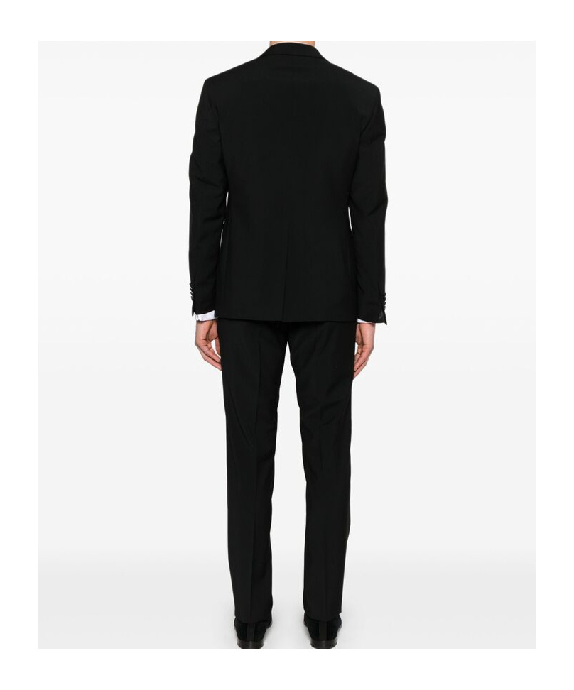 Tagliatore Blue Tailored Suit With Satin Lapel And Shoulders In Black