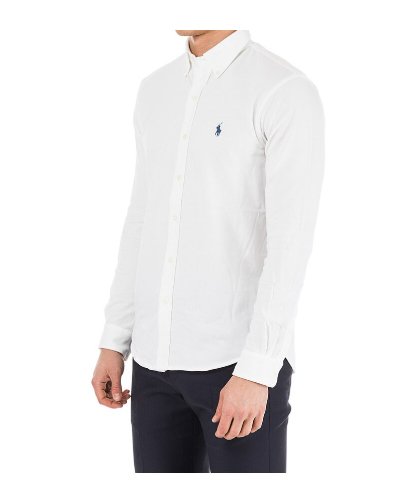 Polo Ralph Lauren Long-sleeve Button-up Shirt With Pointed Collar And Embroidered Logo In White