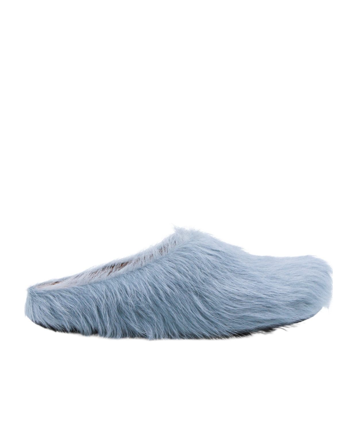 Marni Faux Fur Round Toe Slippers With Heel In Blue