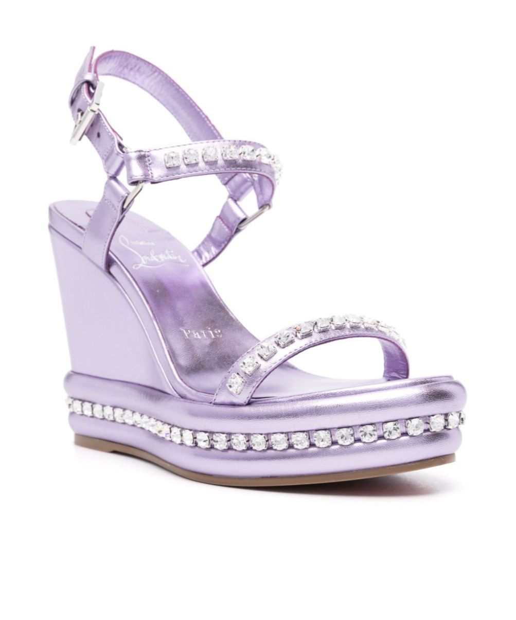 Christian Louboutin Crystal Embellished Leather Wedge Sandals In Purple