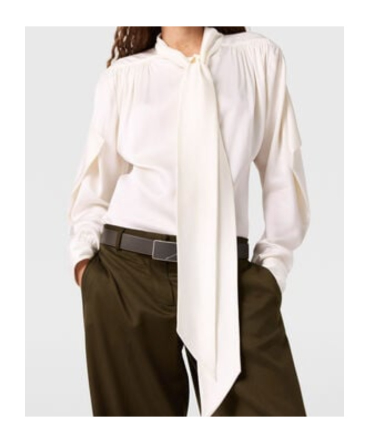 Stella Mccartney Neck-tie Shoulder Pad Long-sleeve Shirt In White