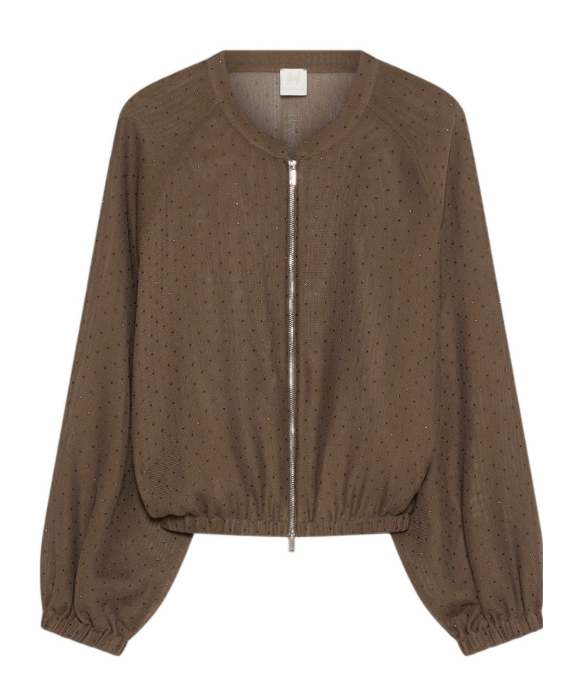 Marella Oversized Bomber Jacket With Micro-rhinestone Detail In Brown