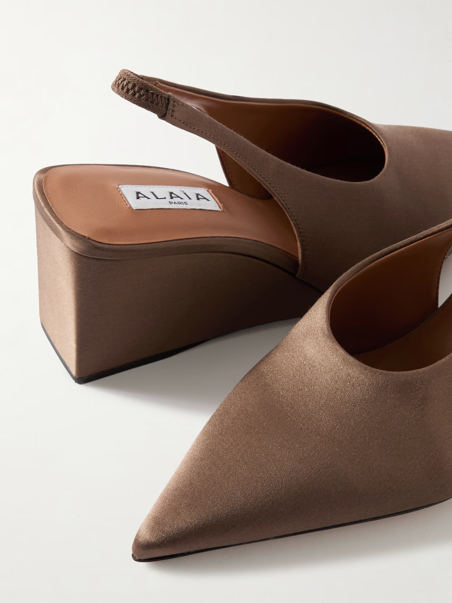 Alaïa Cube 75 Satin Slingback Wedge Pumps In Brown