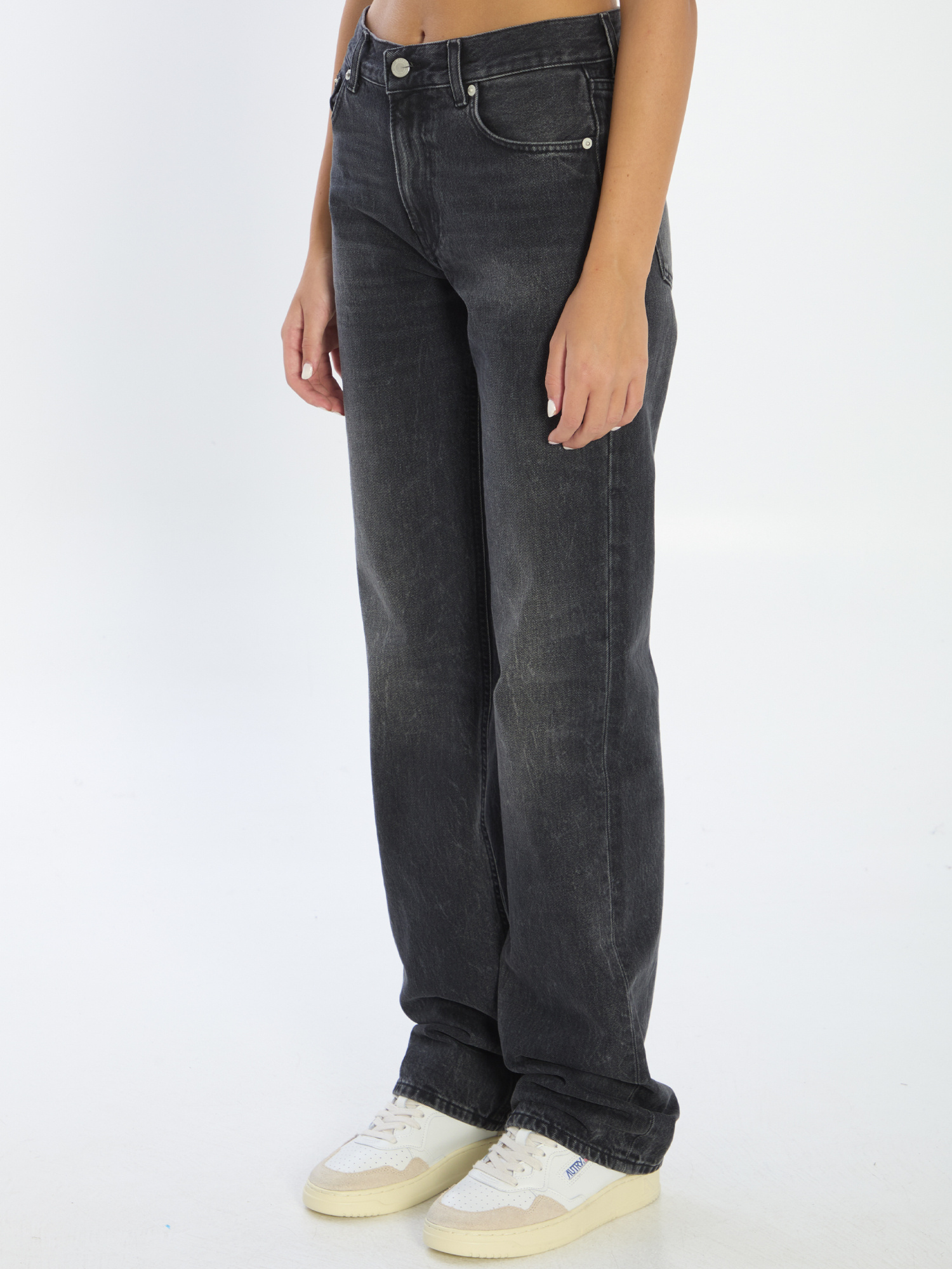 Haikure Denim Trousers With Belt Loops In Black