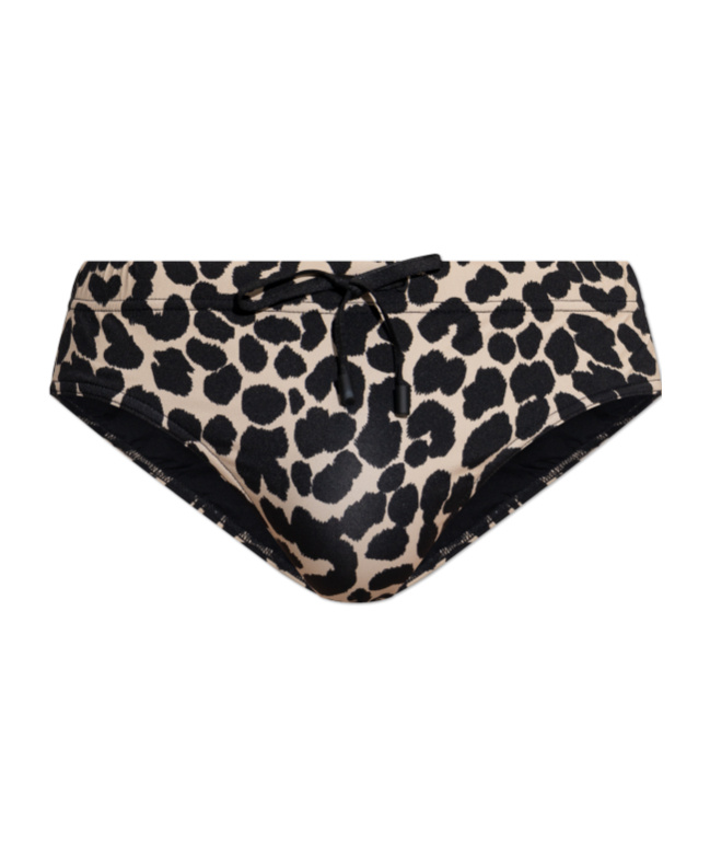 Balmain Leopard-print Drawstring Swim Trunks In Black