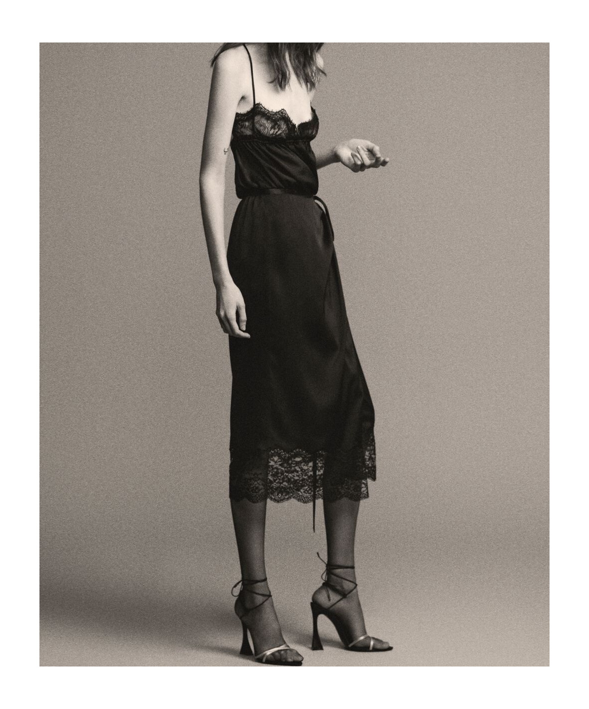 Saint Laurent Lace-detailing Midi Dress In Black