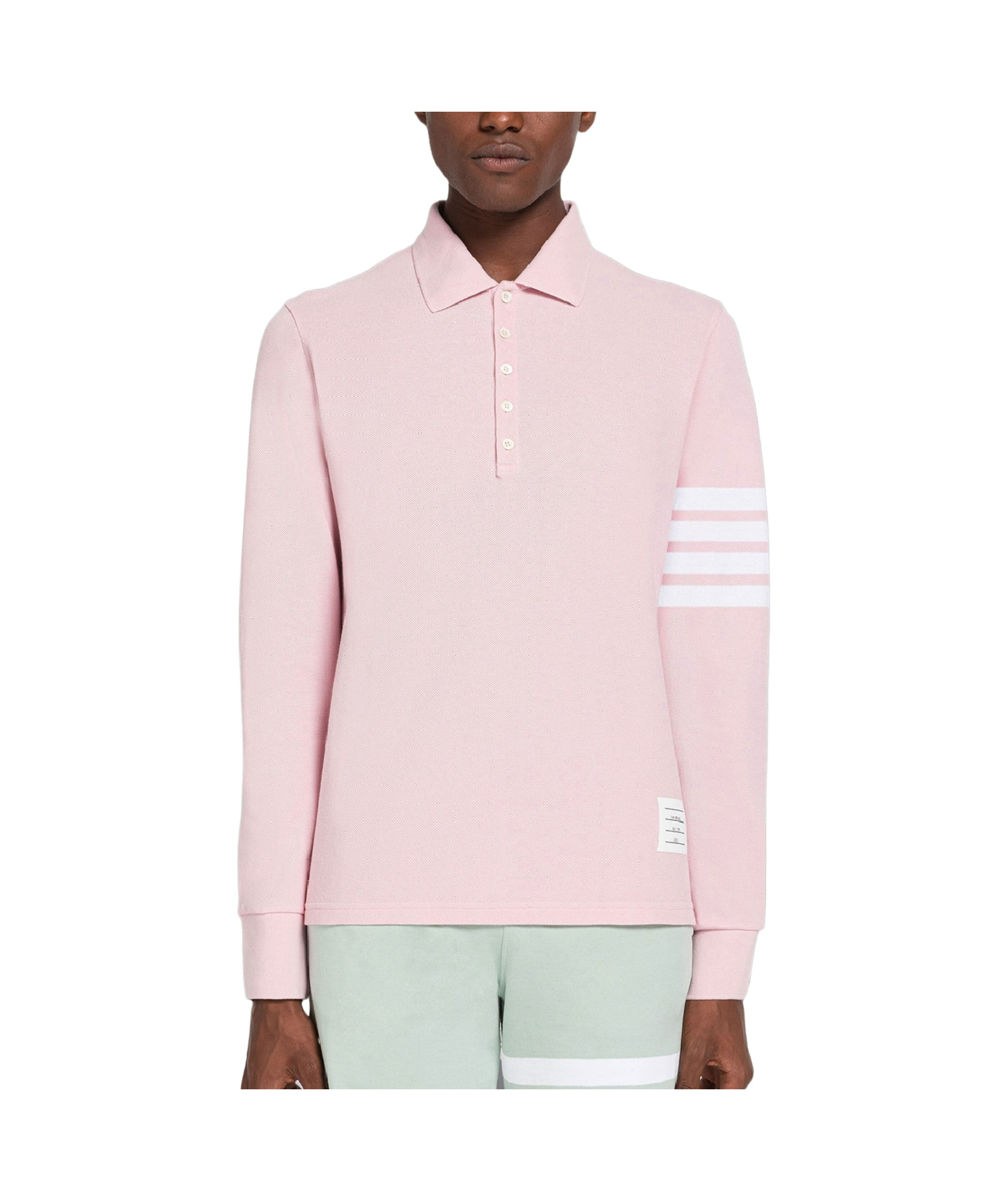 Thom Browne Three-stripe Long-sleeved Polo Shirt In Pink