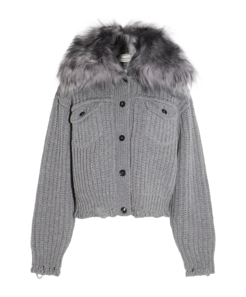 Blumarine Fur Insert Knit Cardigan In Gray