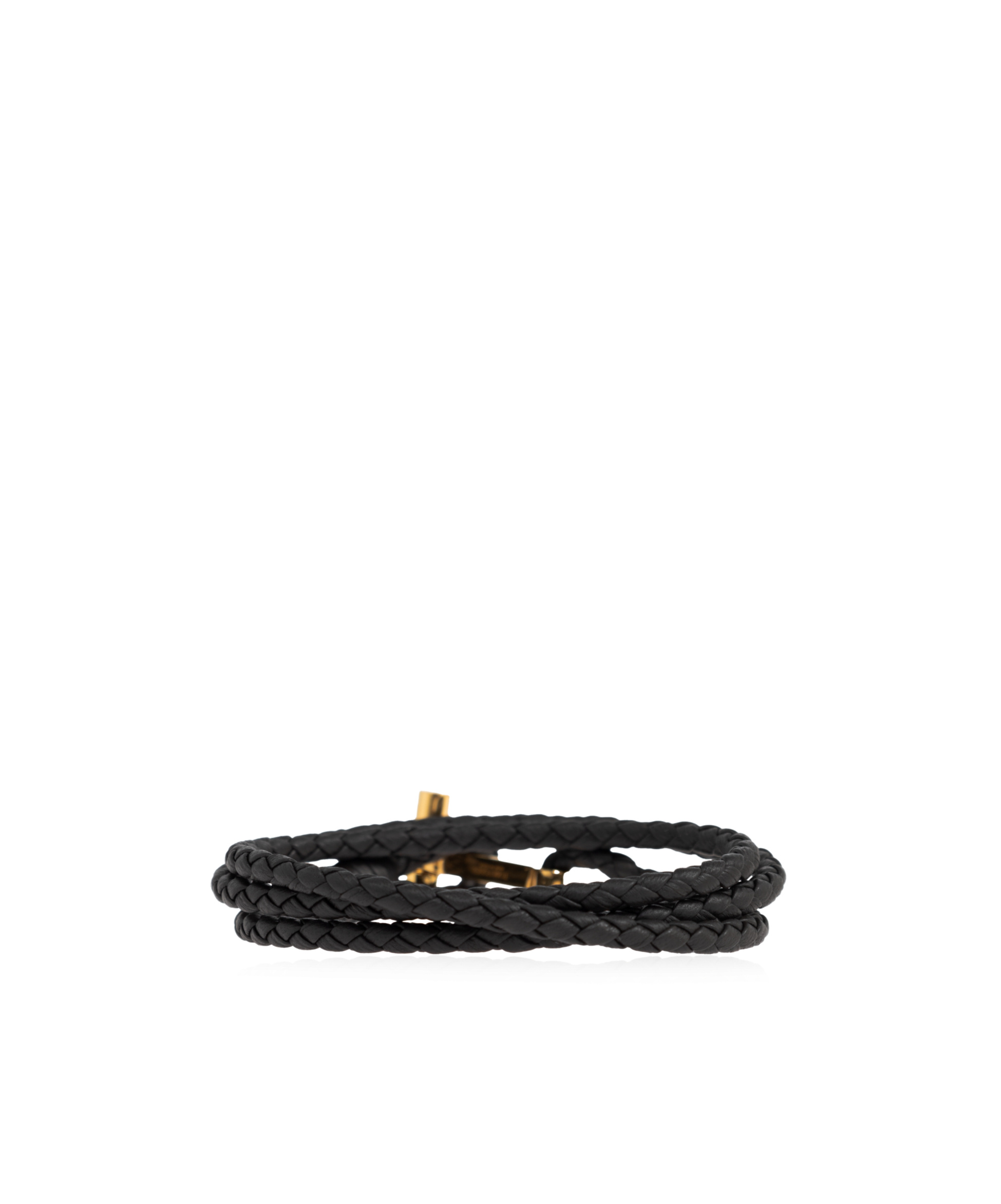 Tom Ford Leather T-plate Woven Bracelet With Braided Pattern In Black