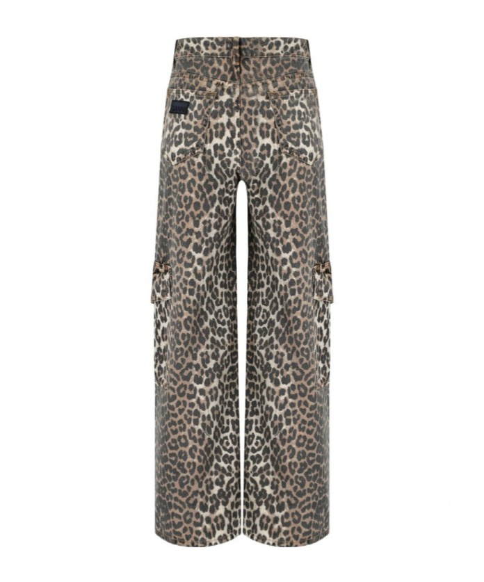 Ganni Angi Animal Print Cargo Jeans In Black