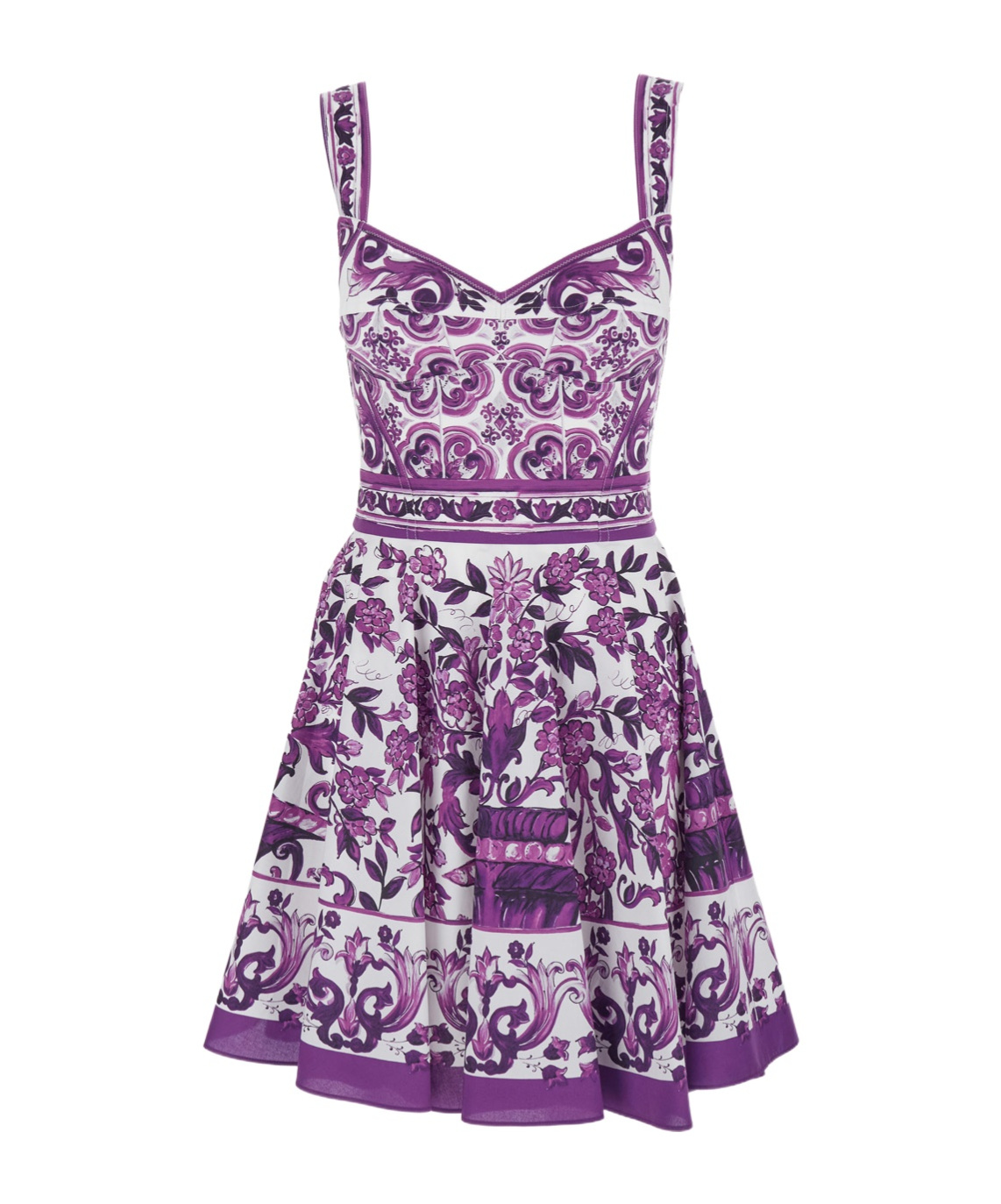 Dolce & Gabbana Violet Dress With Thin Straps And All-over Floral Motif In Cotton Blend Woman In Purple